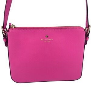 Kate Spade Pink Saffiano Leather Medium Crossbody Bag Top Zip Adjustable Strap